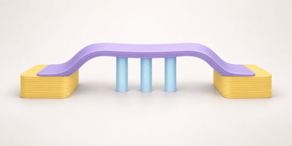 Pastel 3D print supports use sparse support material beneath one layered span, showing how small tests can reduce supports.