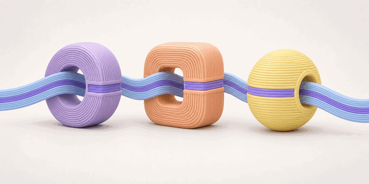 Pastel forms share one path to show a recycled filament batch record, clear batch labels, and how teams track plastic across each step.